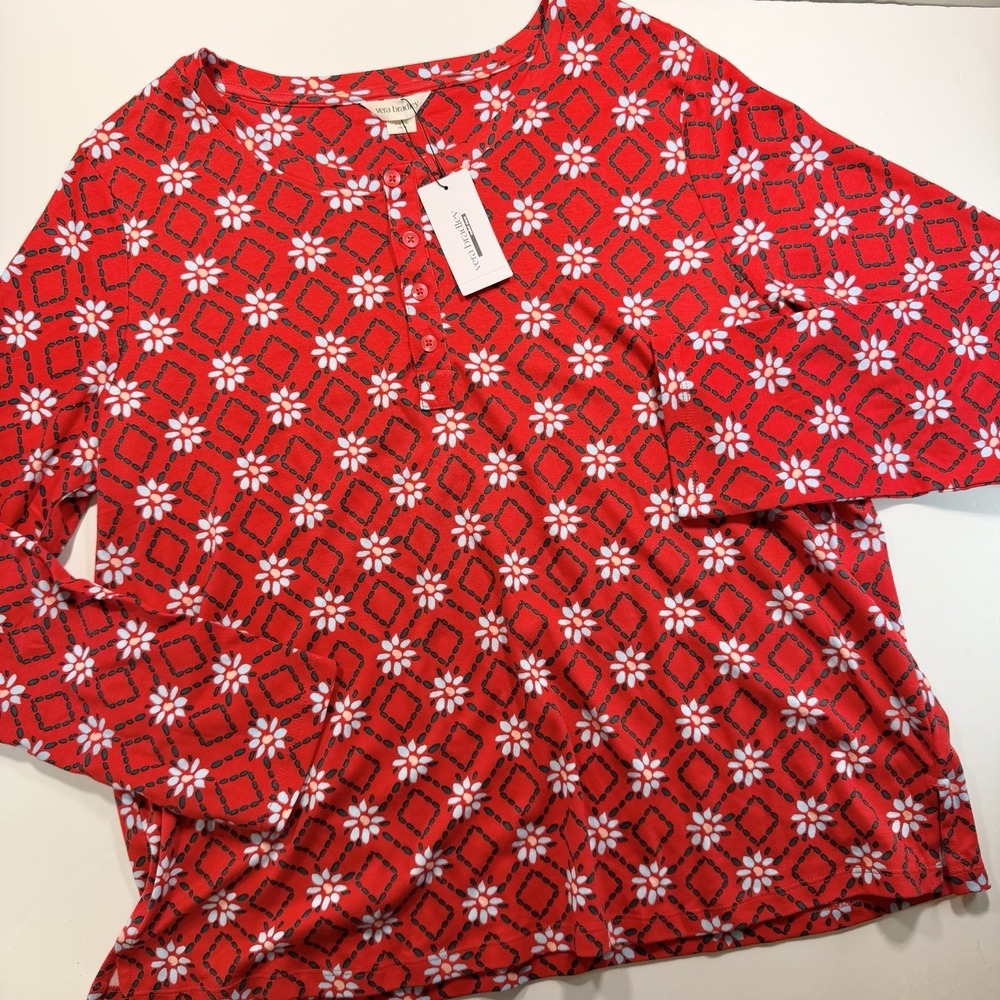 Vera Bradley Women's L Long Sleeve Top PJ Lounge Red 100% Cotton NEW